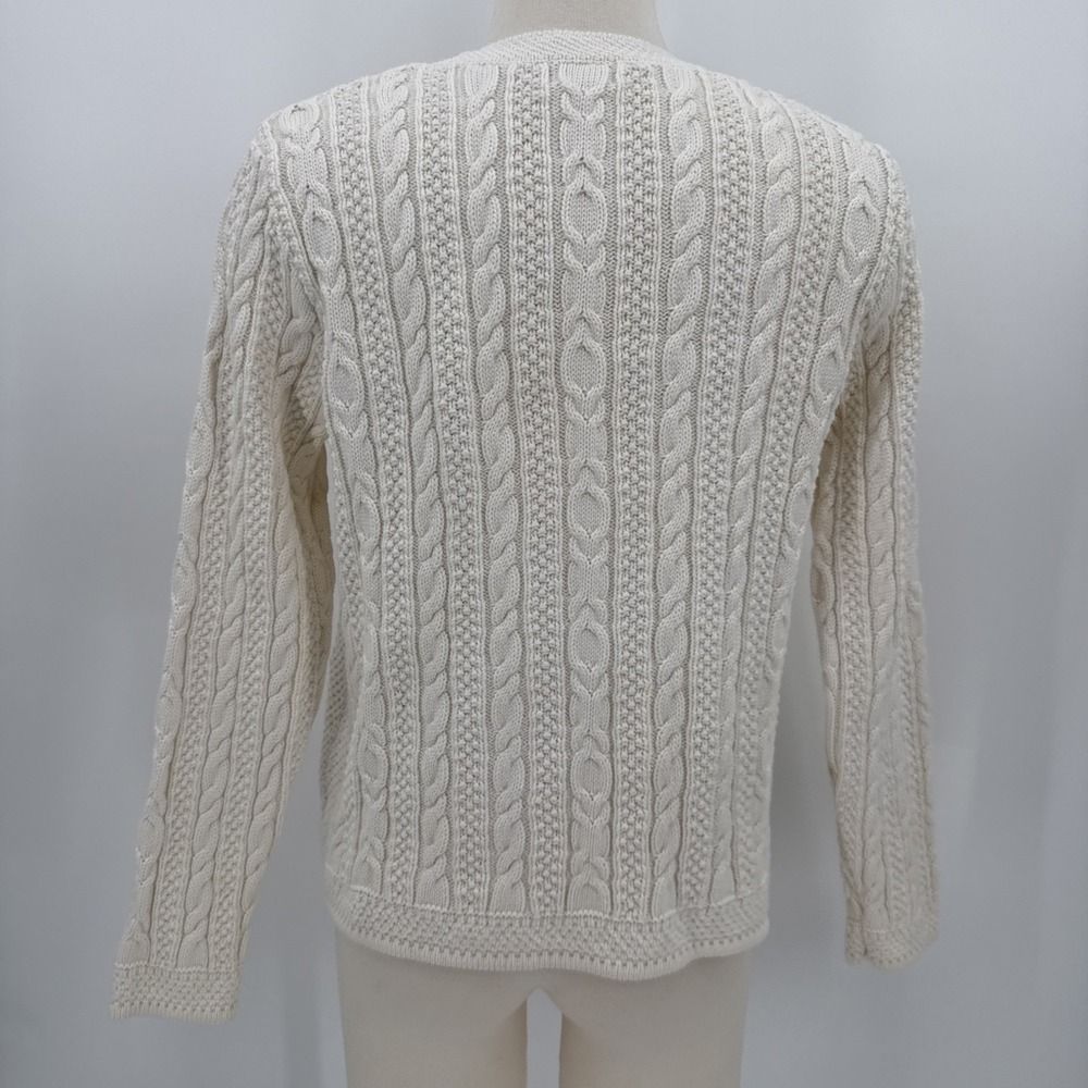 L.L. Bean Womens Cream 100% Cotton Cable Knit Cardigan Size Small Classic - Picture 5 of 9